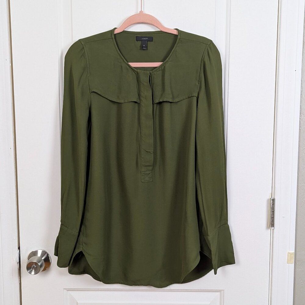 J.Crew | Olive Green Utility Blouse Long Sleeve Size 8
